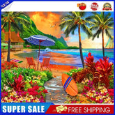 #A Seaside Scenery Oil Paint By Number Kit DIY Acrylic Painting on Canvas Fram